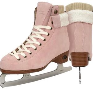 Riedel Pink Faux-Suede Women's Figure Ice Skates with Shearling Trim